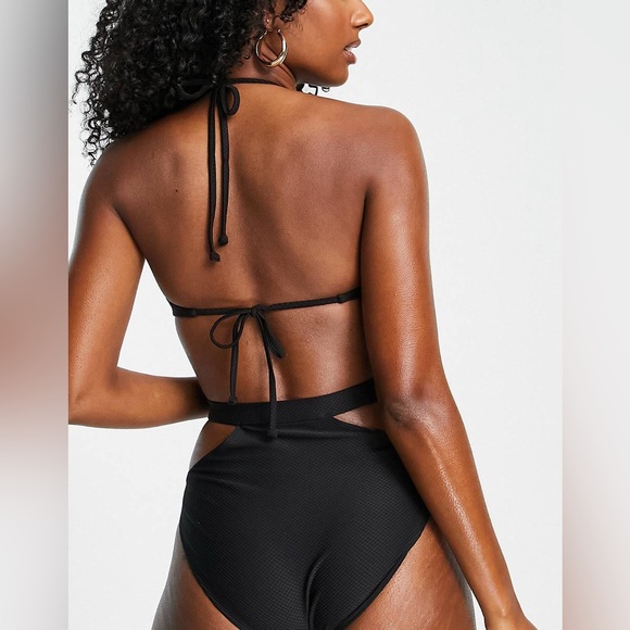 & Other Stories Cut-Out Square Halter Neck Black Swimsuit Size 6 NWOT - Picture 8 of 16